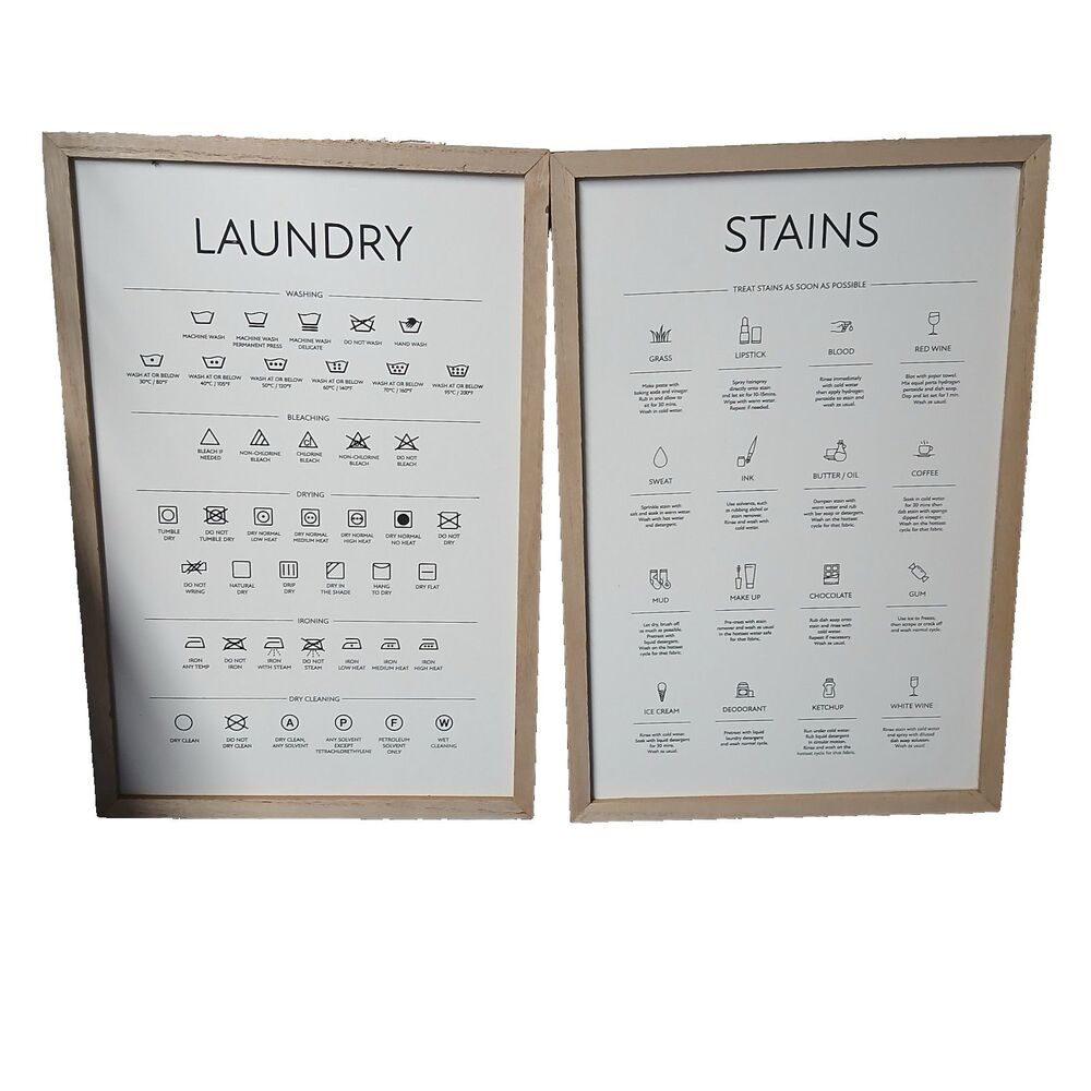 Set of 2 Wood Wall Hanging Signs for Laundry Washing Stain Removal 15.5x10.5